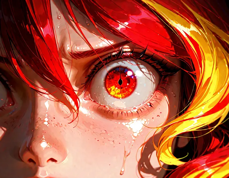 dragon, a dragon eye fills the frame, very detailed, reflection of scared sunset shimmer in the eye, a very large eye looking, very detailed, cinematic