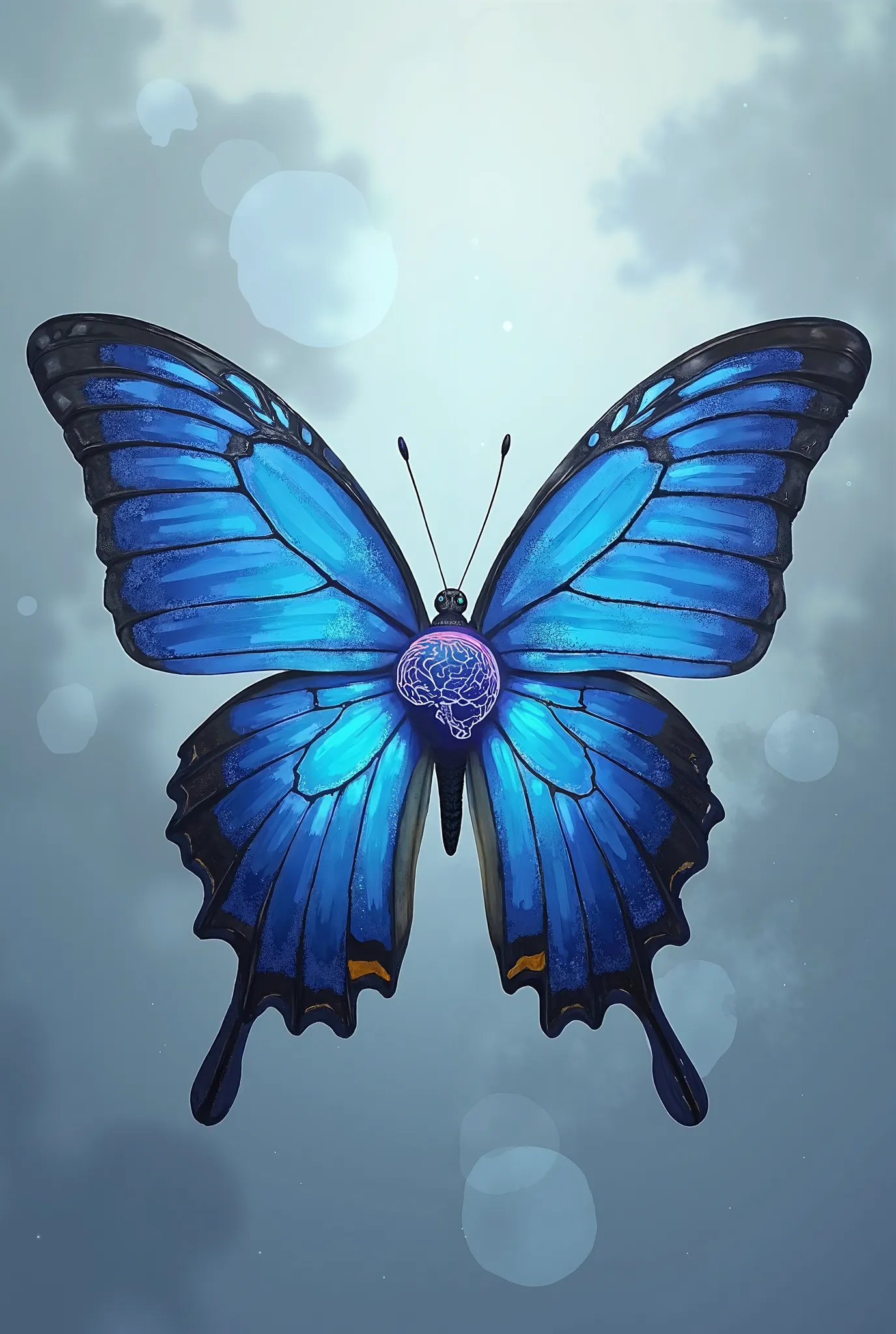 Blue butterfly with psychology symbol 