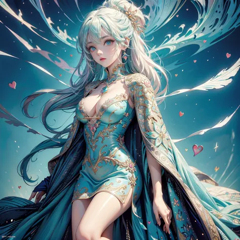 masterpiece, best quality, high quality, detailed, ultra detailed, hyper detailed, insanely detailed, exquisite, beautiful, Full-HD, 16K, highres, absurdres, fairy, a creature, memphis pattern, two side up, aqua hair, white hair, colored inner hair, aqua e...