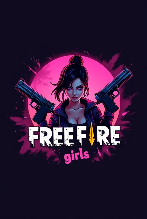 A logo for Free Fire that has the color pink and that has animated weapons , y que diga Only ☆ Girls