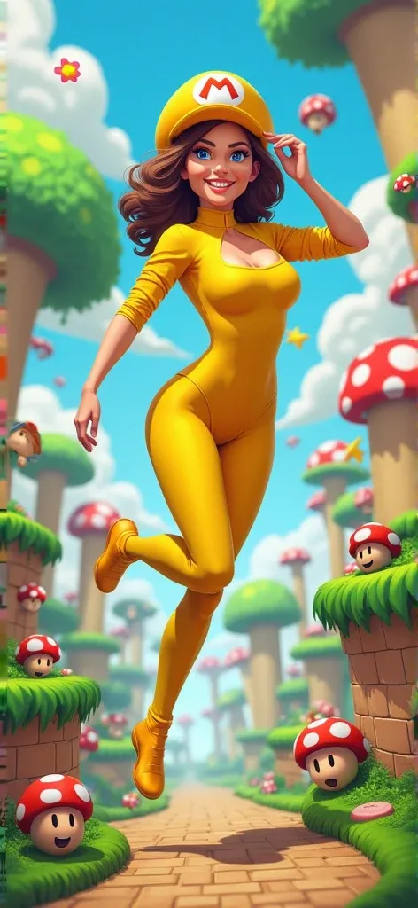 Creer une fille dans une one piece de chat jaune dans le monde de mario