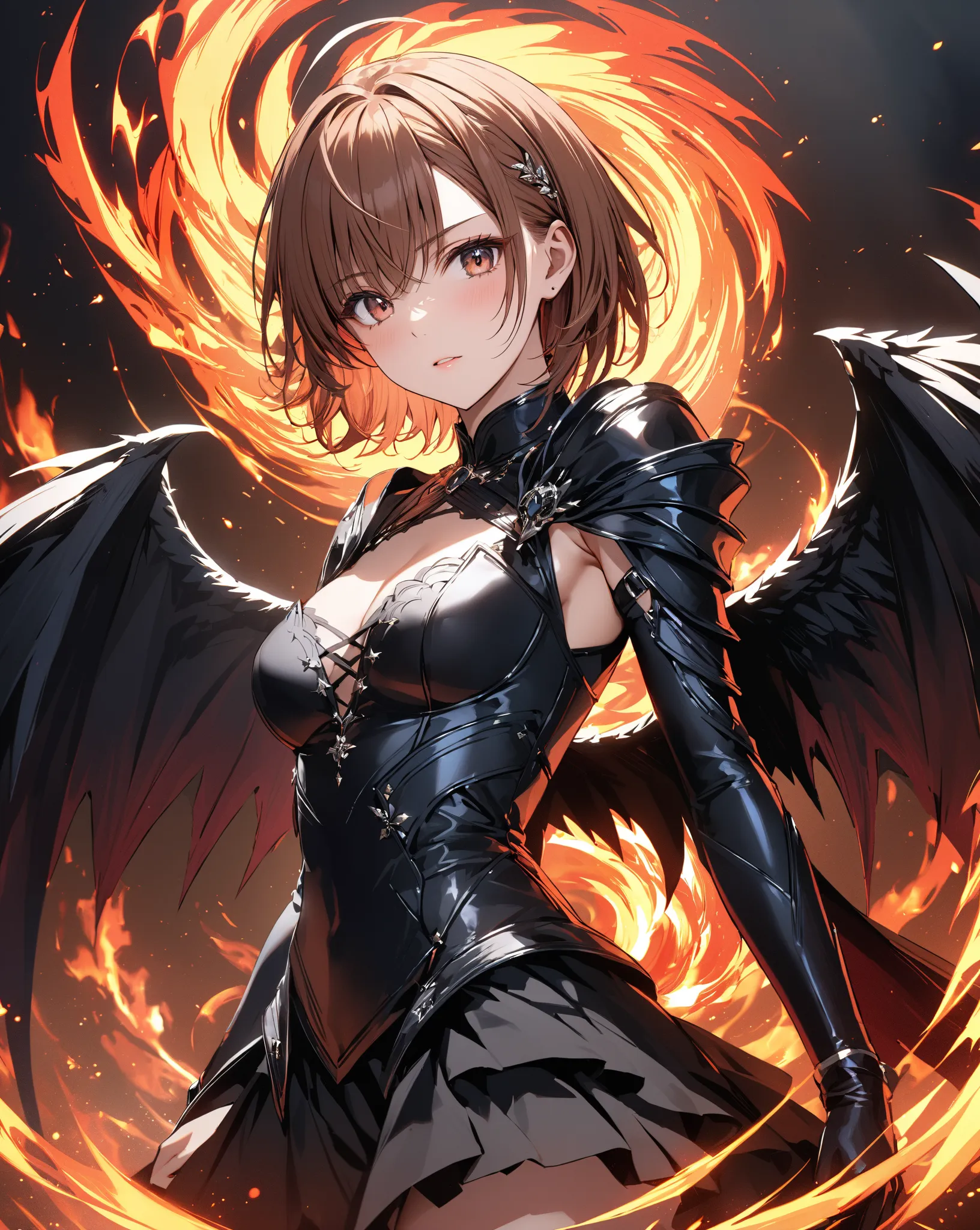 A Dragon's Eye, Demon World, Fallen Angel, Spiral of Fire, Ever Darkness, Yatsubasa, (Misaka Mikoto), masterpiece, highest quality, UHD, retina, masterpiece, accurate anatomy, super detailed, high quality, best quality, 8k