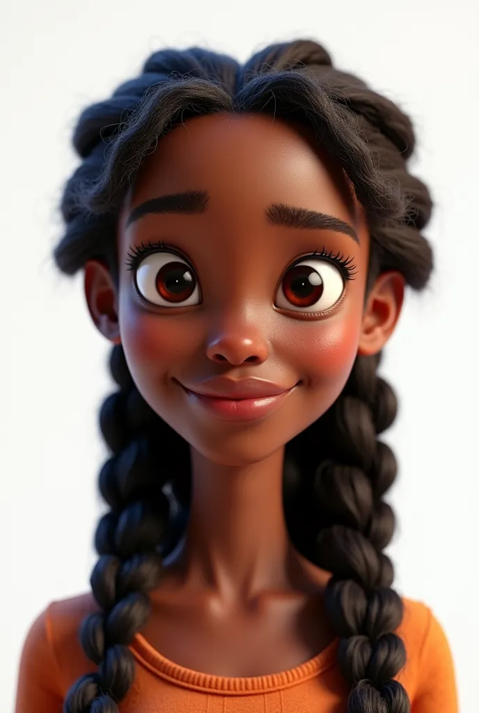 A photo of a black adult with braids in pixar format with a white background 