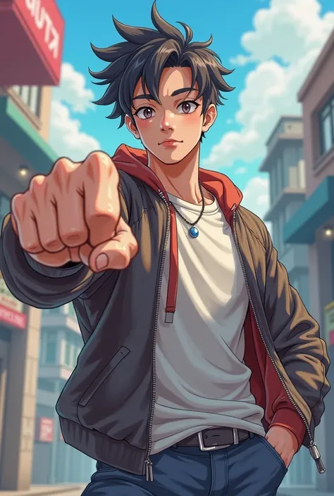 An easy-going guy with a British punch in his hand,  from anime, fighter