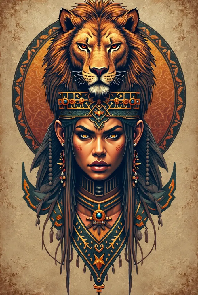 Create a tribe India with a lion on her head for tattoo