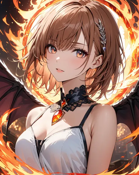 A Dragon's Eye, Demon World, Fallen Angel, Spiral of Fire, (Misaka Mikoto), masterpiece, highest quality, UHD, retina, masterpiece, accurate anatomy, super detailed, high quality, best quality, 8k