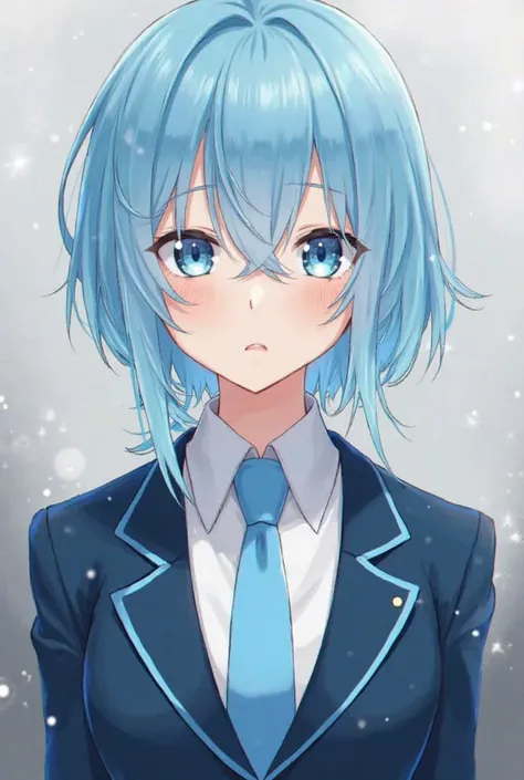 Her hair is a beautiful light blue, and her eyes are the same color as her hair
I'm in high school and the buttons on my blazer aren't properly closed、vacant
A light blue tie looks great
Just make it a boy