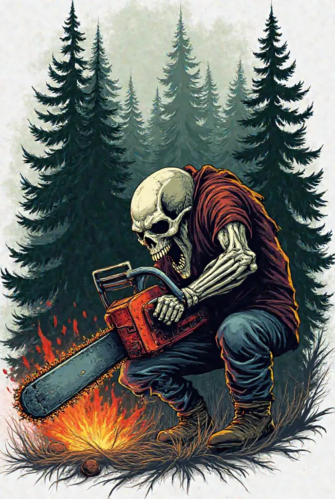 I want a logo of a sawmill with a skull with a chainsaw cutting a pine tree and called Chekel NCDJ sawmill