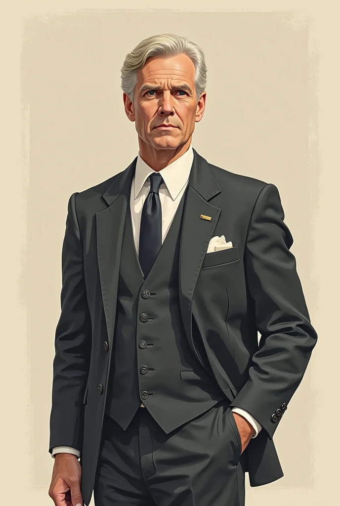 create a simple character full official in old-fashioned 2D style in a suit and polto