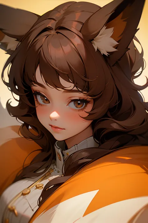 ((best quality)), ((masterpiece)), (detailed), 1 woman, brown hair, long hair, curly hair, fox ears