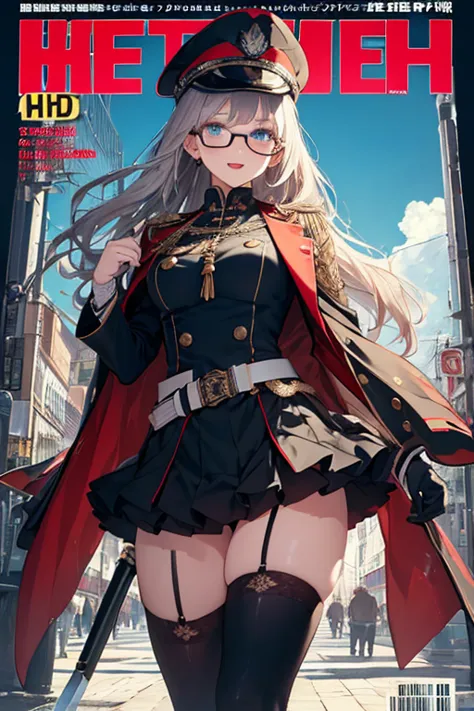 (from below:1.4, best quality ), girl , Platinum color hair military uniform , The dreamer wants purplish blue eyes ,(small breasts:1.0), Lori will do it, (masterpiece:1.2, best quality ), (Beautiful detailed depiction : 1.2), ( beautiful detailed face ), ...