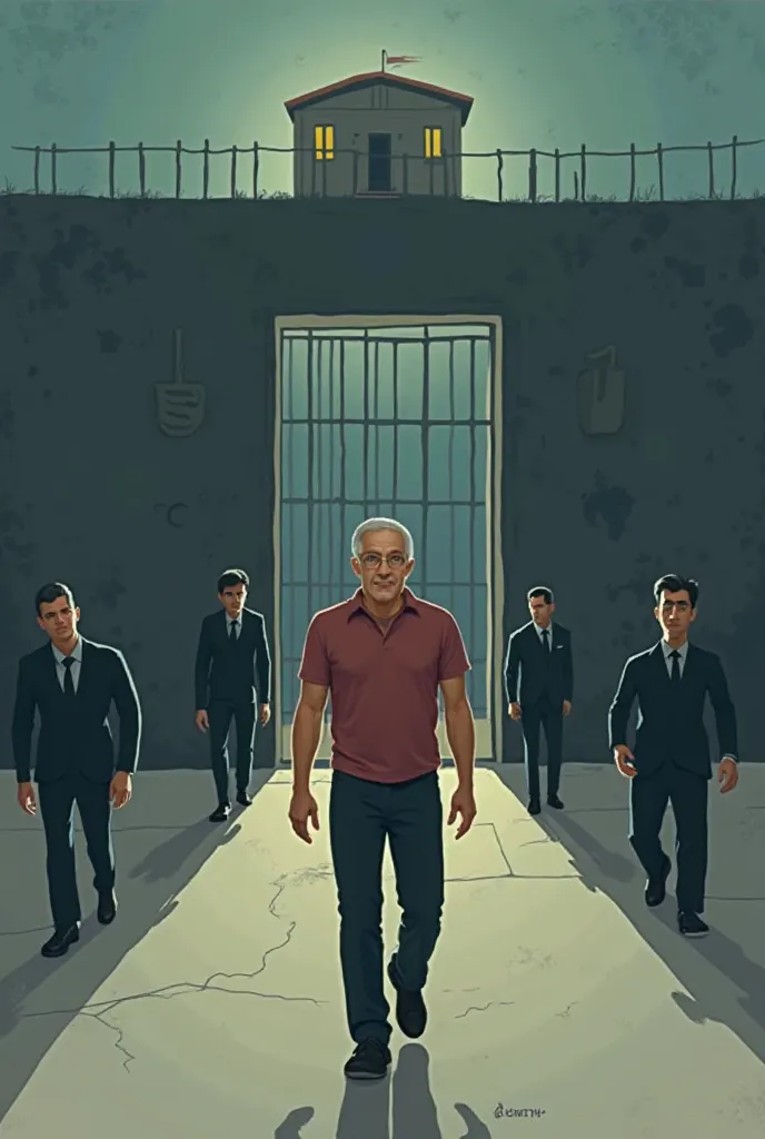 Drawing of a man being invited to prison. Clip art or very simple art style 