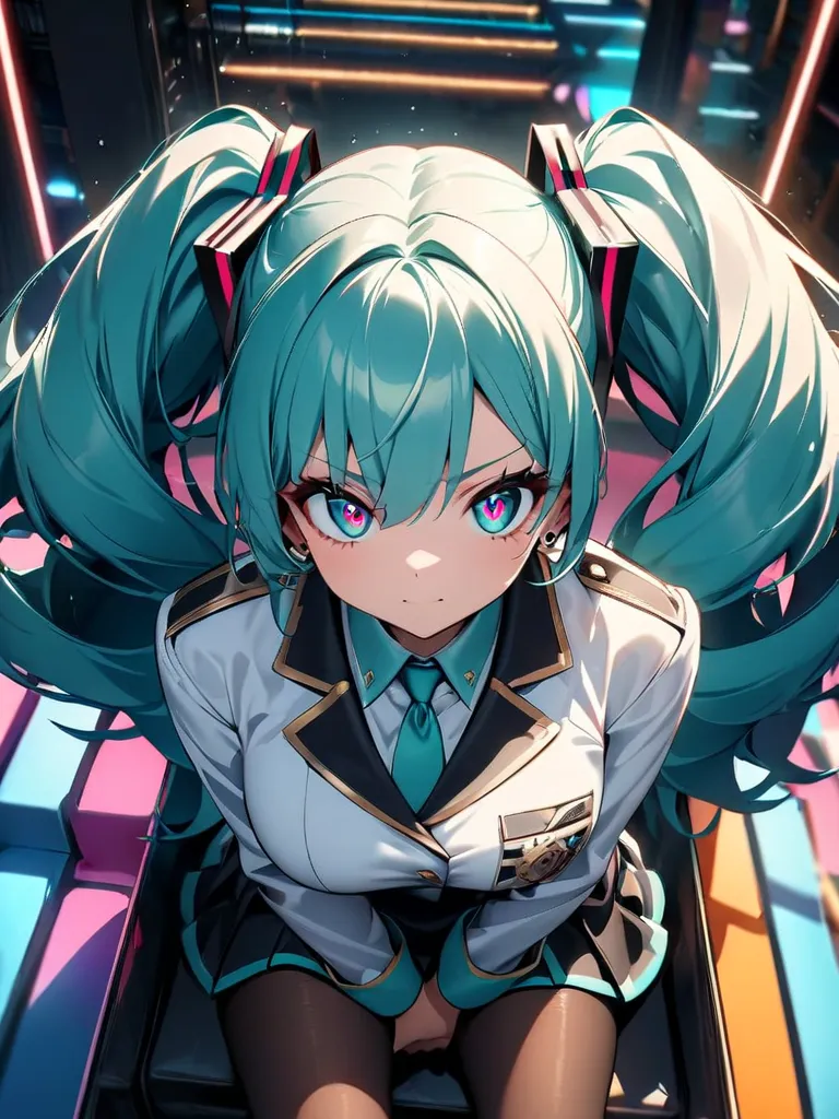 Hatsune Miku style,(Highest quality:1.2, very well detailed,  latest,  vibrant,  super high definition , high contrast, masterpiece:1.2, Highest quality, Aesthetics at its best), (((1 girl))), beautiful woman, セクシー Poses の女性, Beautiful young woman in white...