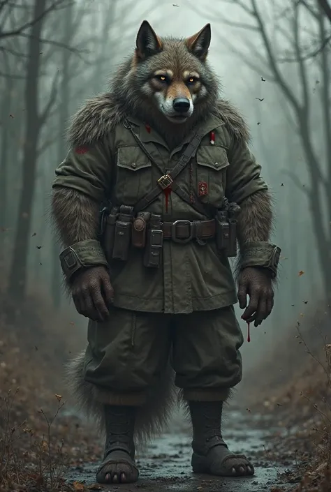 create me an SS Wehrmacht (!wolf furry!) the !sad! !crying! because !be! (!Heart drops with blood and collapses!). and he stands still with straight arms and feet