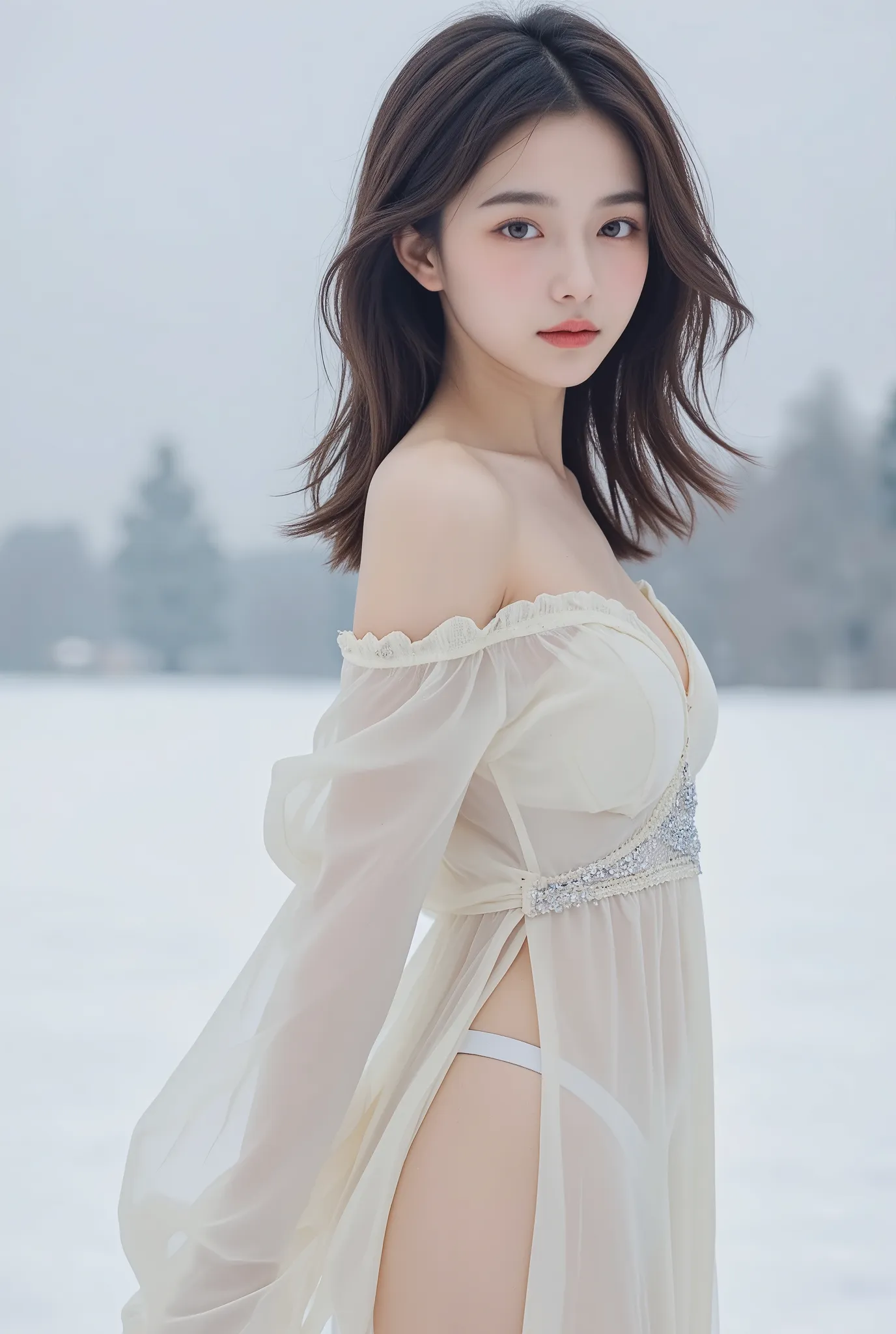 18 years old、(big breasts:1.8), (slim body:1.5), ( long and thin legs:1.5), ( small ass in plain black:1.5), Hi-Res, masterpiece, accurate, Highest quality, high detail, (big breasts and perfect body:1.8)

A young Asian woman, 20s, with long, dark hair, st...