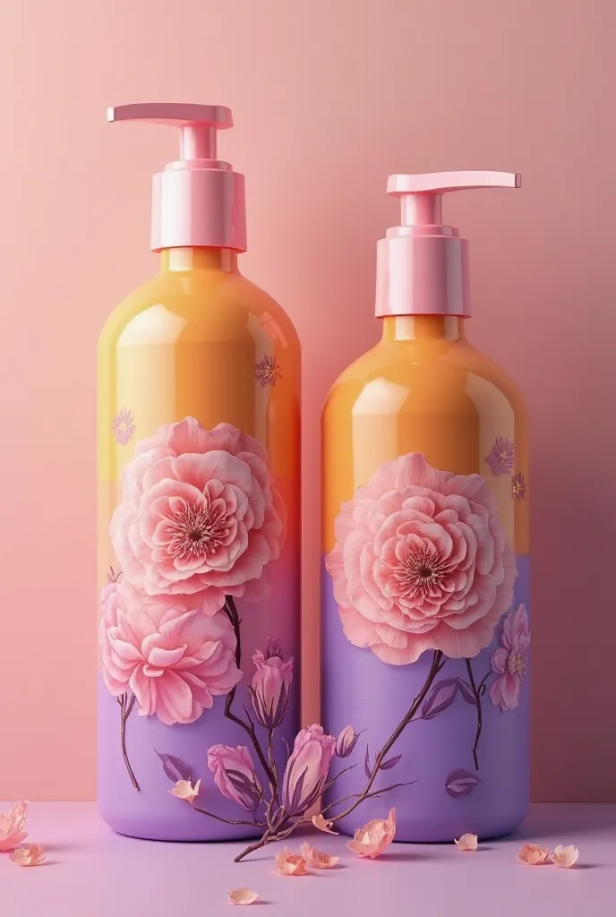 He designed a shampoo and a hair conditioner product for me to be a brand for our company. The mold is a mixture of sky orange and sky purple. On the mold, the Rosa acicularis rose is printed