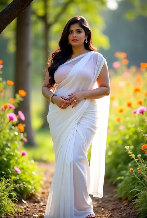 A stunning 40-year-old Indian bhabhi with a mature, beautiful face, exuding elegance and charm. She is a hot sexy curvy, plus-size (BBW) bhabhi with a hot and sexy appeal. She is dressed in a plain white transparent saree, bhabhi's naked body visible from ...