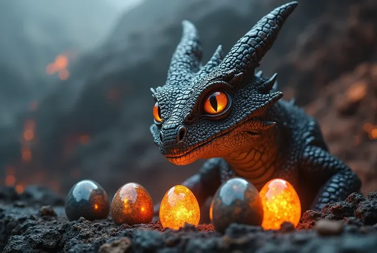 Masterpiece, Hi-Res, top quality,8k, 
(Close-up of the huge ancient dragon's eyes watching over the eggs:1.2), the intense and mysterious light of the mother dragon's eyes, the deep vertical slit pupils, the light of wisdom and compassion emanating from it...