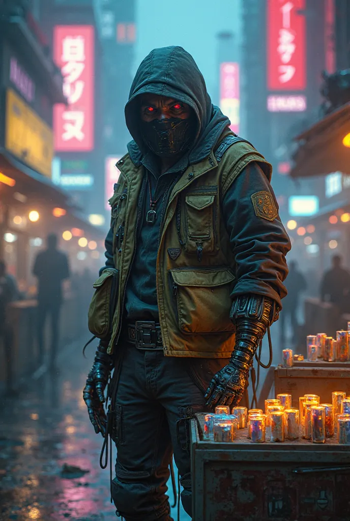 ager selling cyberpunk-style cigarettes