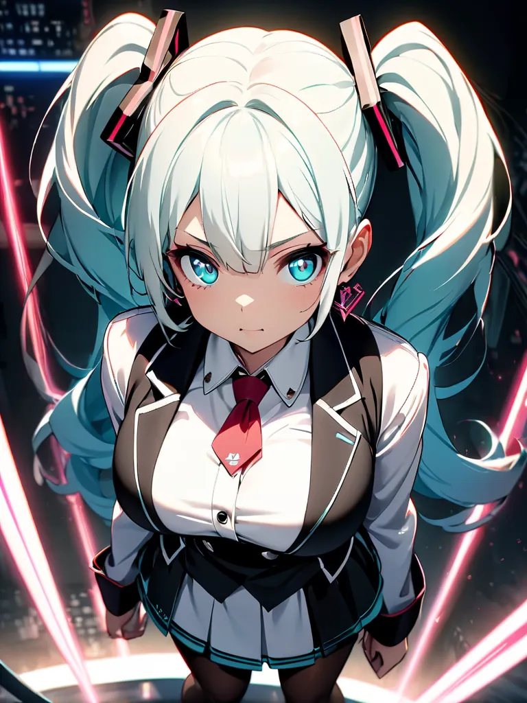 Hatsune Miku style,(Highest quality:1.2, very well detailed,  latest,  vibrant,  super high definition , high contrast, masterpiece:1.2, Highest quality, Aesthetics at its best), (((1 girl))), beautiful woman, セクシー Poses の女性, Beautiful young woman in white...