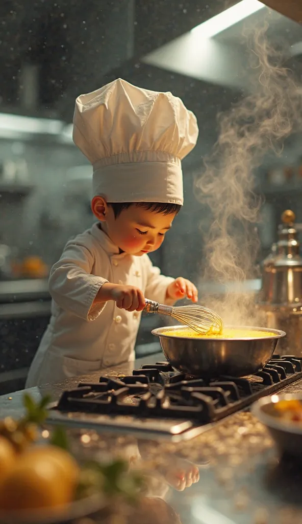 Small mini chef making custard 