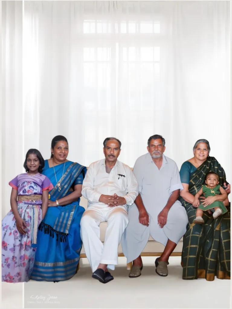 Indian family sitting on big sofa photoshoot