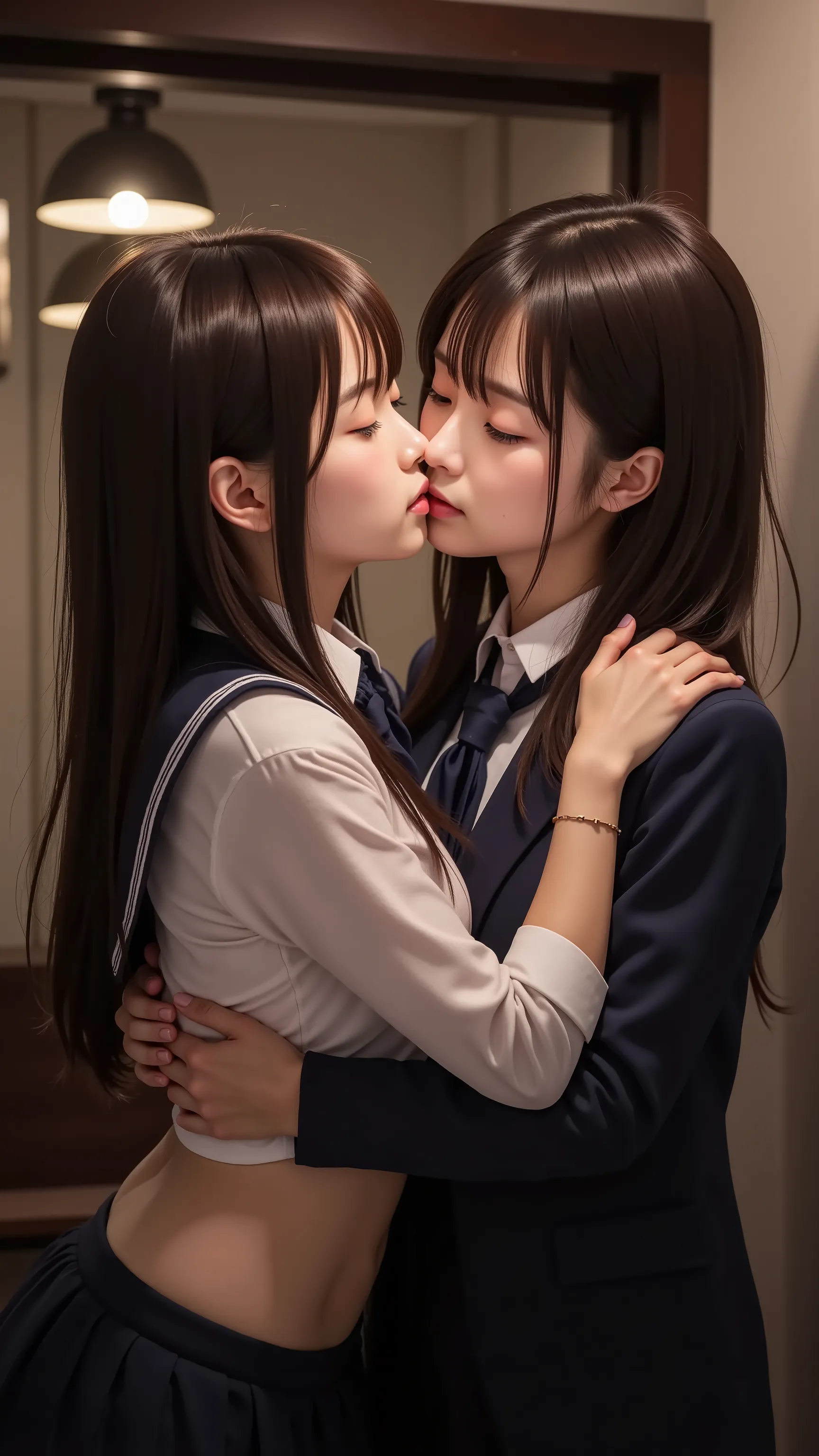 (((nsfw)))、  Nogizaka idol、 hugging from behind、deep kiss