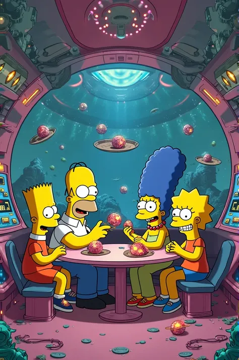 The Simpsons inside an alien aircraft, Eating Dunets