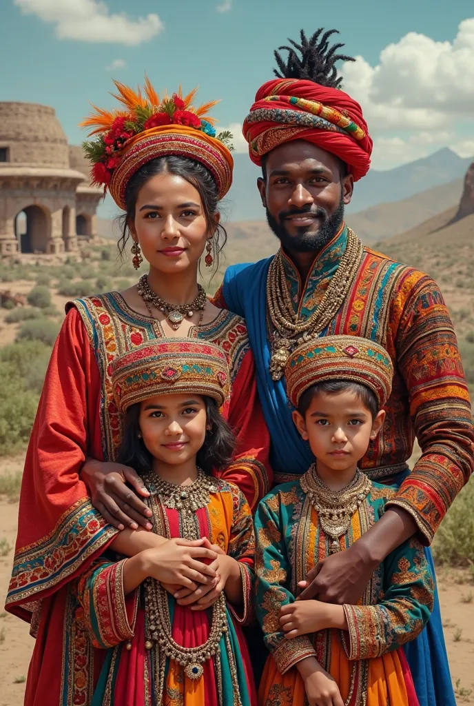 A family of African Negroes in Azerbaijani national clothes