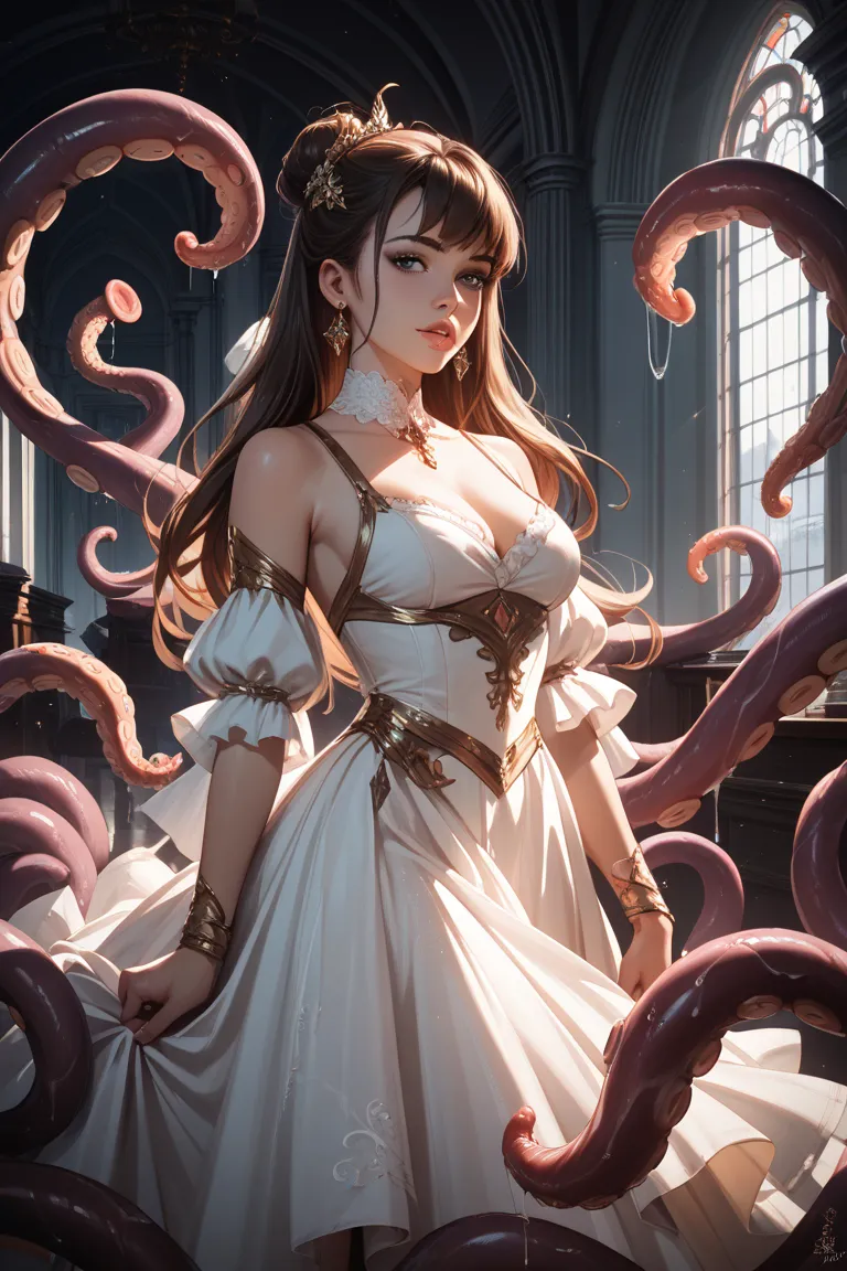 Tentacles come out from under the girl who split her dress