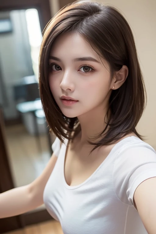 best quality, ultra-fine , ( Realistic: 1.4), 8k resolution, 1 girl, (Random Hair: 1.3), (Realistic hair: 1.2), (Georgia Girl : 1.2), ( REAL EYES : 1.2), (Beautiful Face: 1.3), Slender body , White and glowing skin, Big Breasts, Neckline, (Mid Angle: 1.3),...