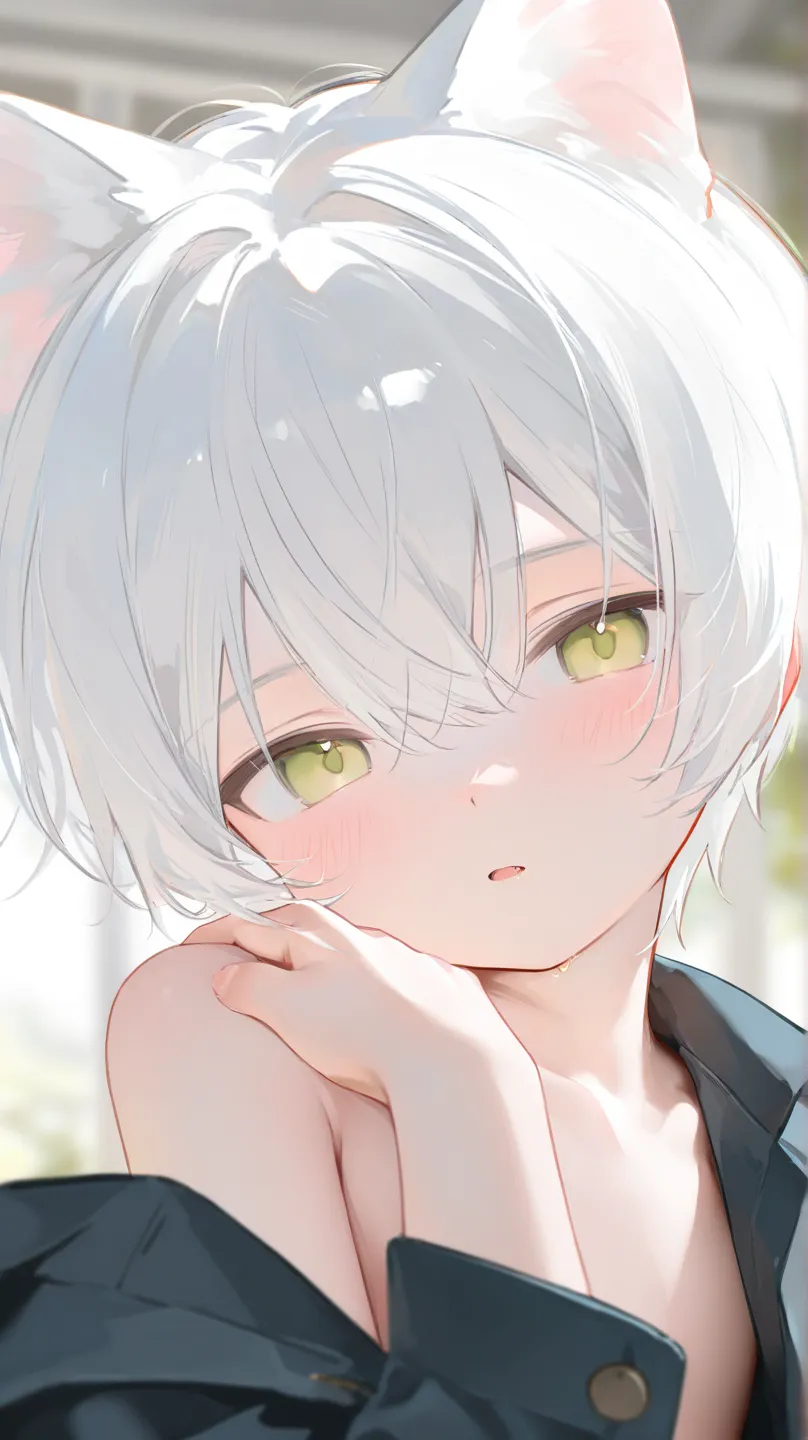 young boy,cat boy,white hair