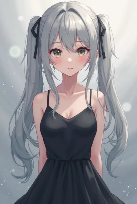 Gray Hair、twin tails from above、black skirt black dress girl
Anime painting