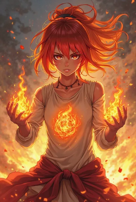 Anime girl who controls fire, And her pose is epic