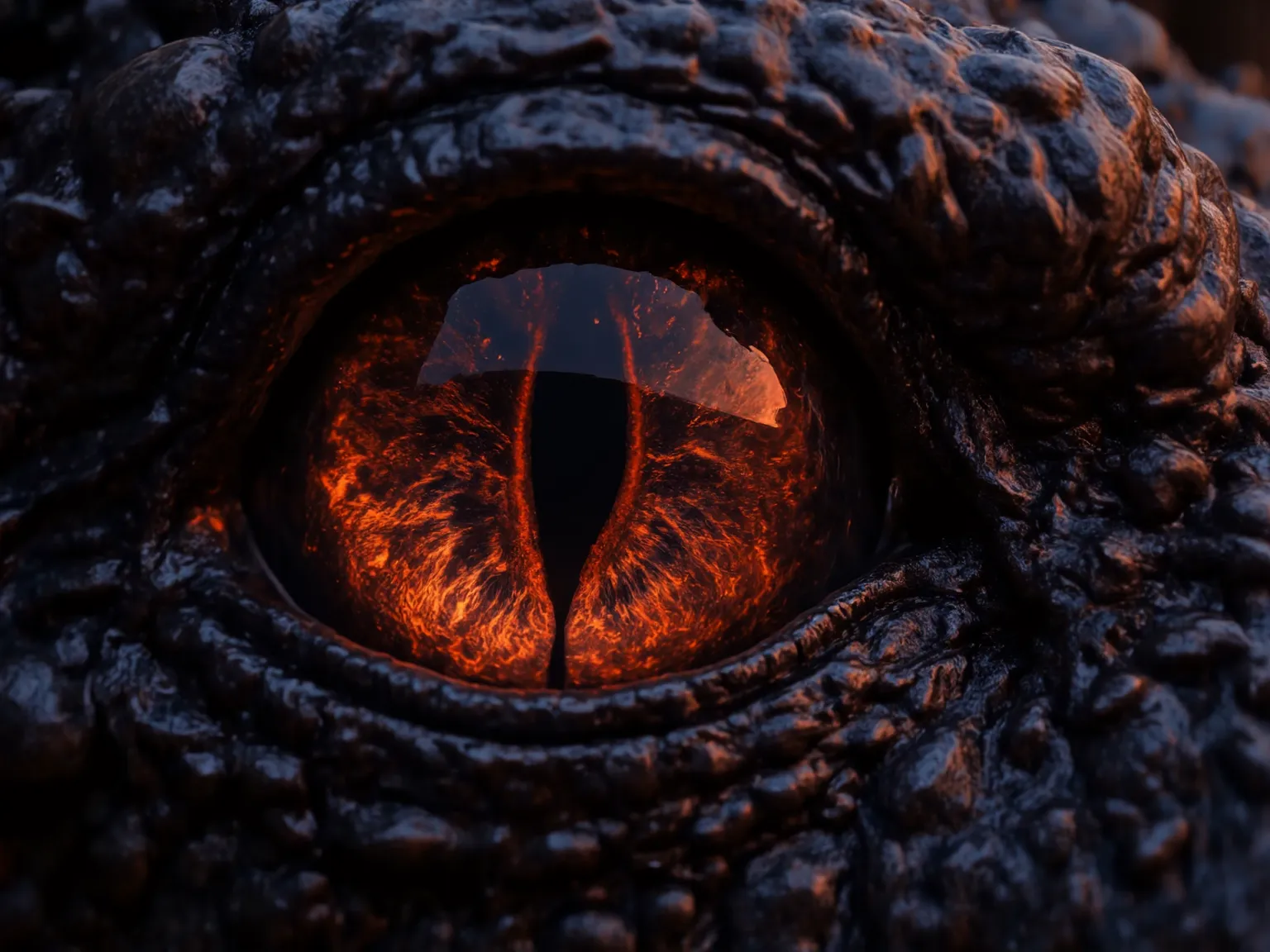 Dragon's eyes, focus on the dragon's face, vertical pupils, detailed pupils, volcano reflected in the pupils, angry dragon expression, incredible high resolution, masterpiece, top quality, highly detailed, CG,