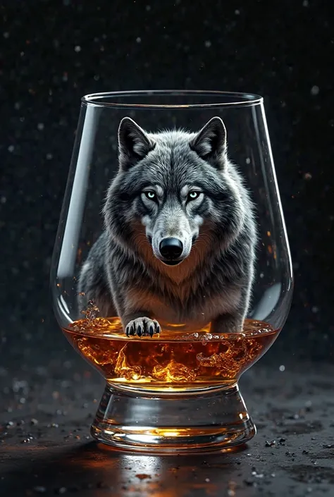 Logo of a wolf in a large whiskey glass 