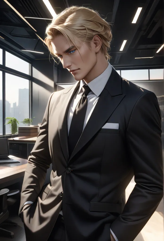 Man Blonde Blue Eyes Black Suit 