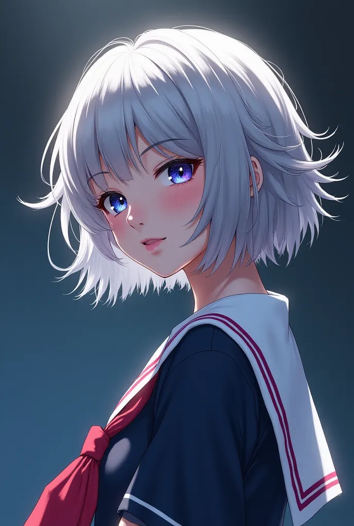  Female,  student, Age of s,  actually , short hair, silver hair,  floating hair ,  cosmic-colored eyes ,  sailor uniform , retrato, detailed hair, facial expression,  elegant stance ,  studio environment , dramatic lighting, concept art style, digital ill...