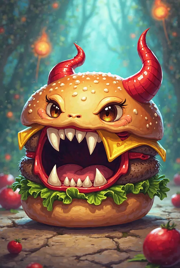 Logo cartoon Burger have fang and horn