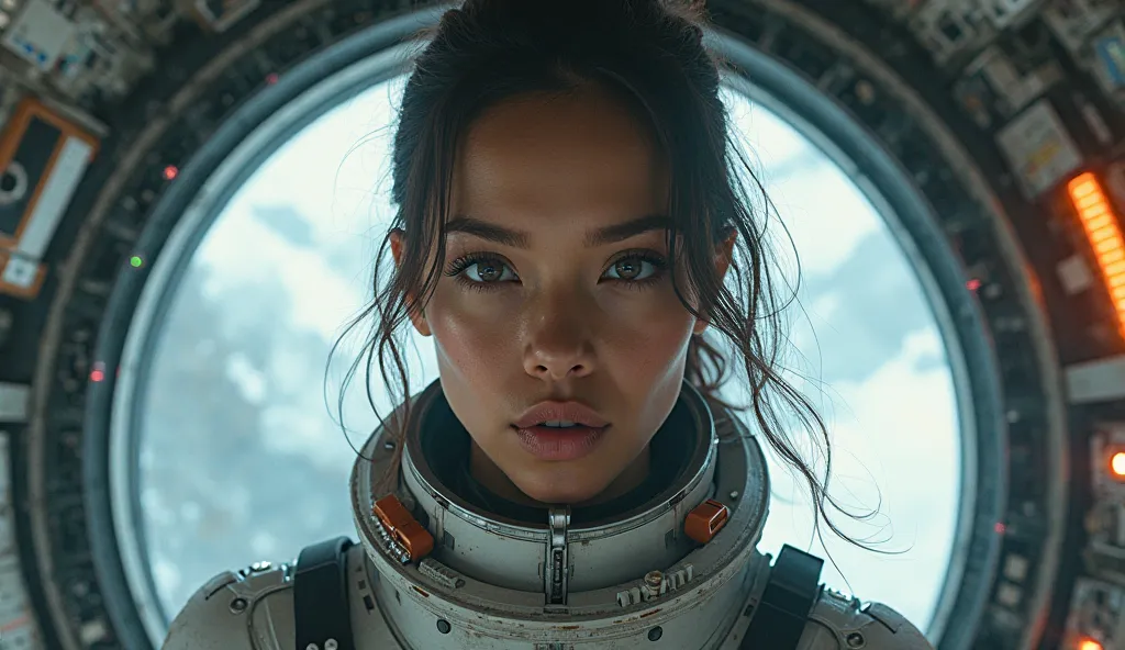 photorealistic, 1girl, beautiful detailed eyes, beautiful detailed lips, extremely detailed face and hair, dynamic action pose, space suit, airlock, futuristic sci-fi environment, cinematic lighting, volumetric fog, dramatic shadows, vivid colors, intricat...