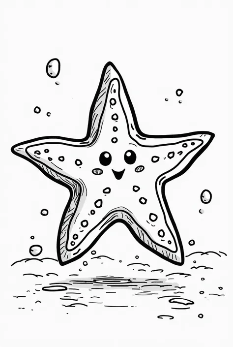 Imagine a coloring page for s featuring a fairy tale coloring page for s, a Starfish, cartoon style with bold, thick lines and minimal details, set against a crisp white background in striking black and white hues, devoid of shading to allow young artists ...