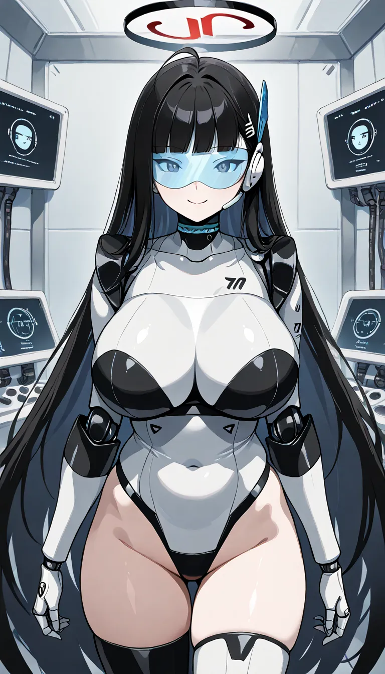 masterpiece, best quality, extremely detailed, (8K, 4K, Best Quality, hight resolution, 超A high resolution:1.1), ,8k portrait, Japaese android Girl,Plump , dark black leg cover,announcer,control panels,android,Droid,Mechanical Hand, Robot arms and legs, Bl...