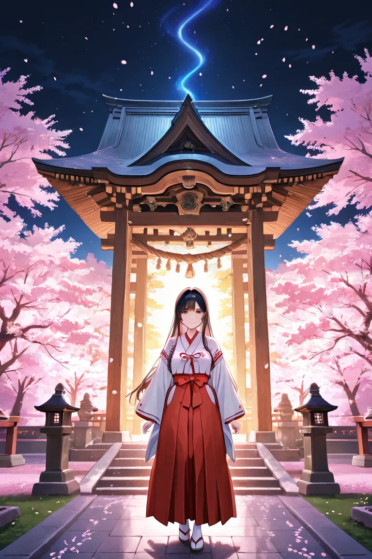 Beautiful Girl　cherry blossoms　shrine　Shrine maiden　underwear