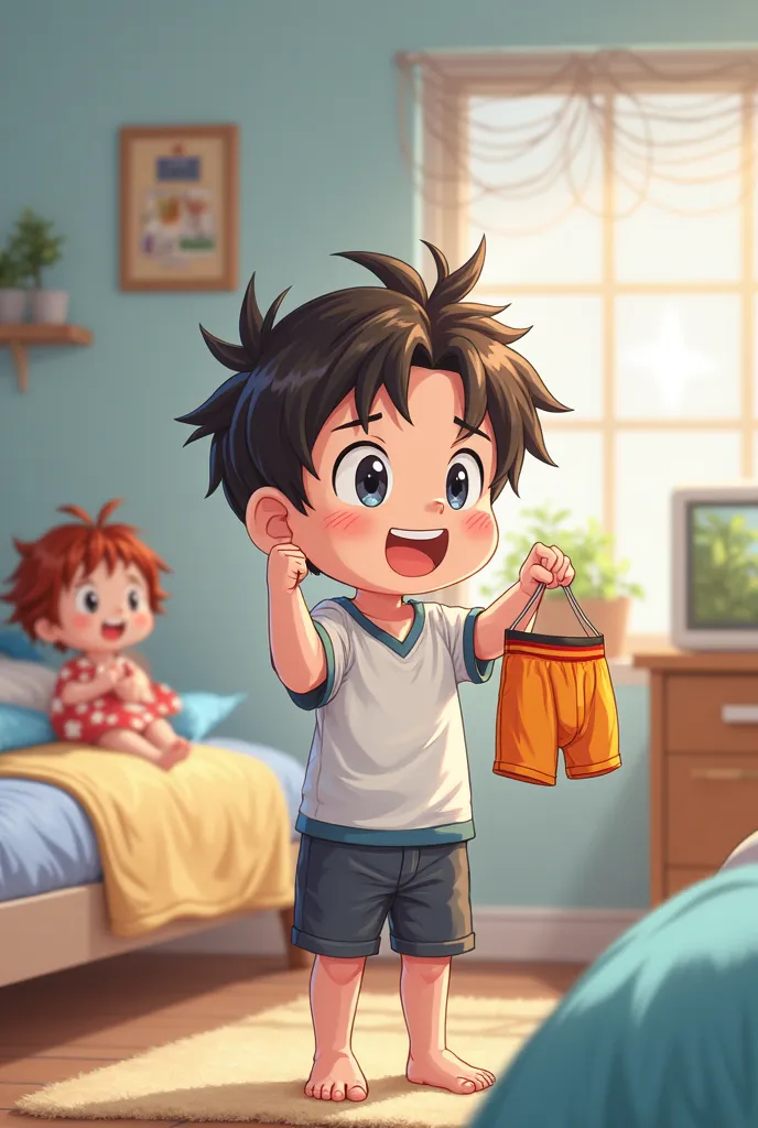  anime boy holding his little brothers boxers