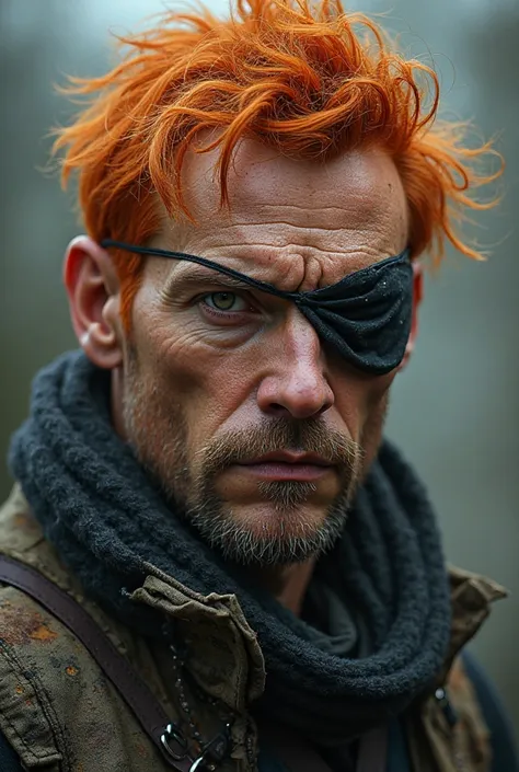 man with patch in the eye and orange hair