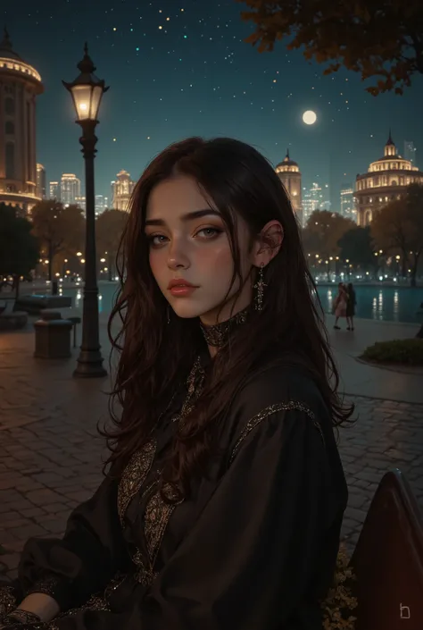 Beautiful Arab girl sitting on a park bench, Night lights , city lights , moonlight, Night 4K , XT3, 8k, Maximum Results, Filmed on Kodak, Award-winning photo, ( surreal :1.5), ( top quality:1.5), Photorealistic, detailed skin texture, masterpiece,...