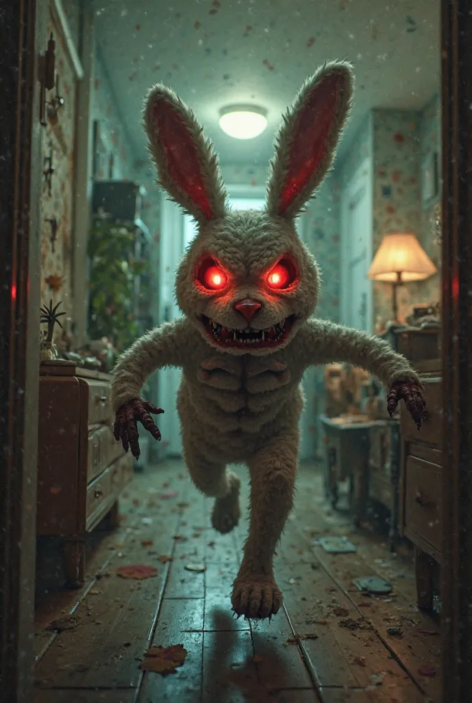 A demonic stuffed rabbit is chasing me in my house