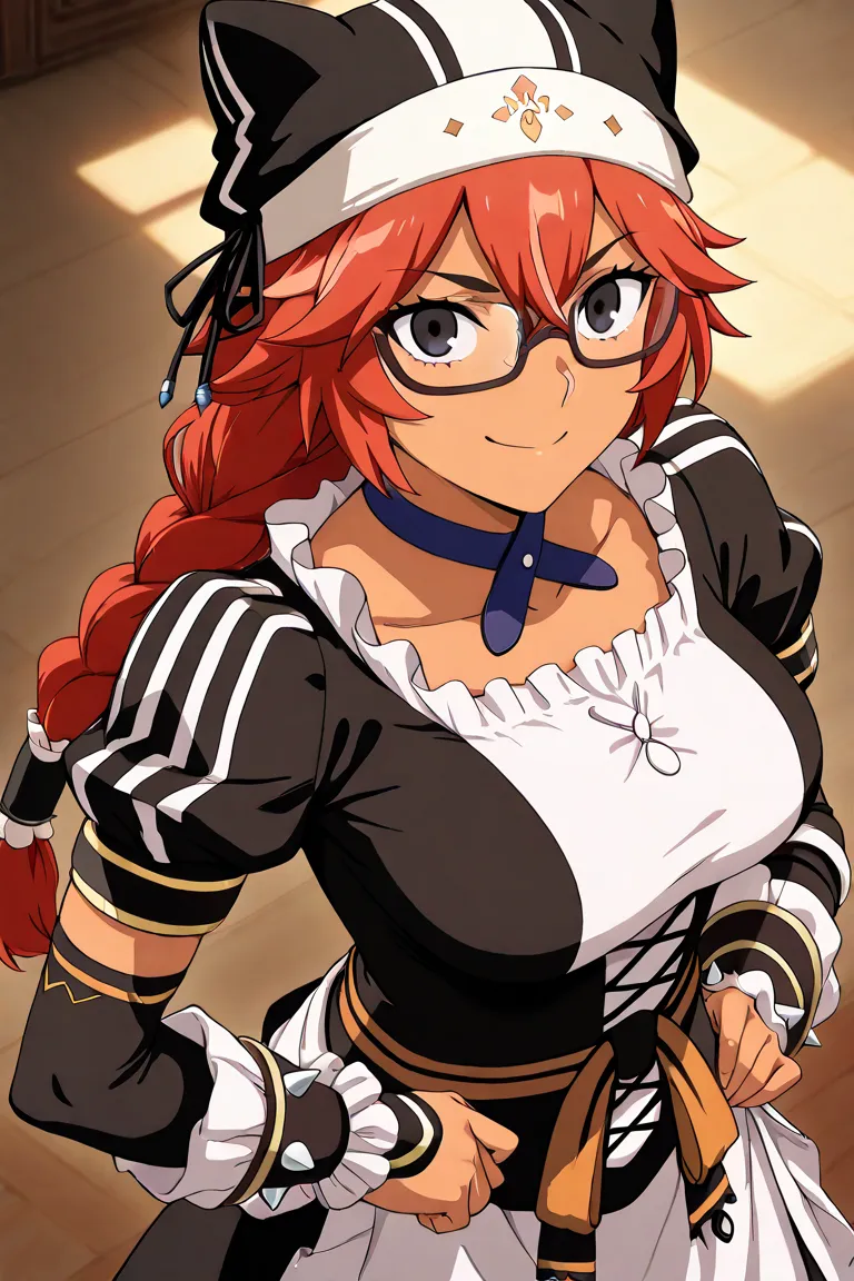 lupusregina beta,
high resolution, masterpiece, necessary, detail, best quality, quality, necessary, tall details, High details, precise,anime Coloring
solo,1girl
yurialpha, single hair bun, black eyes
maid headdress, glasses, armor, black dress, puffy lon...