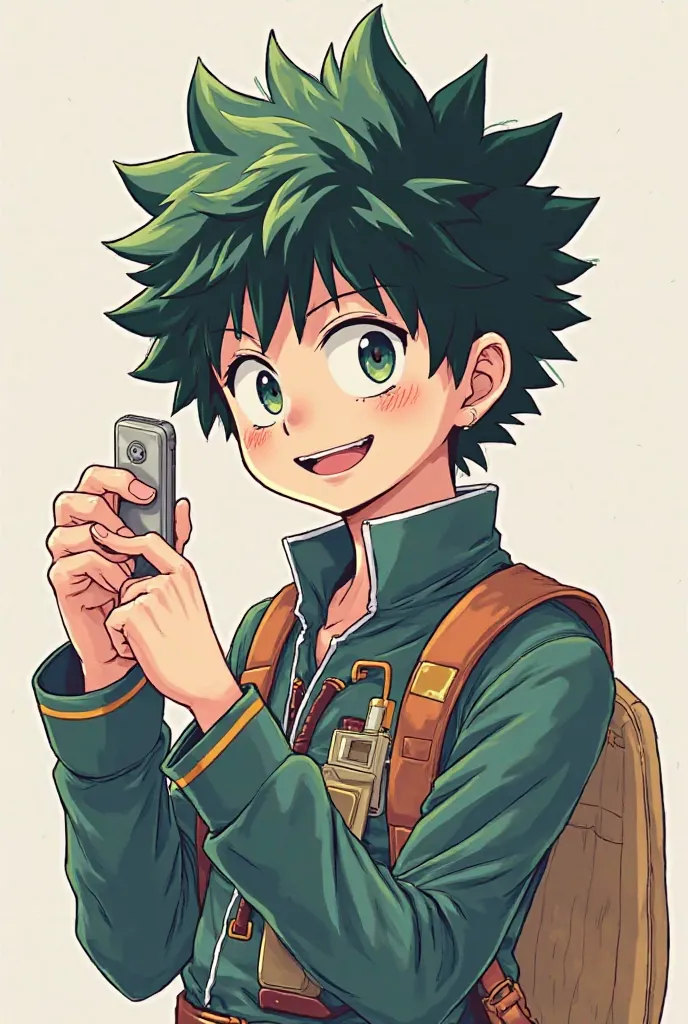 Deku Aka izuku midoriya de My Héro Academia en costume cravate, avec une ceinture marron 
regardant la caméra d'un air séducteur
en train de se laver 
en dessin simple dans le style de l'artiste nihynoctis sur Instagram et Twitter 