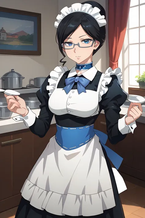 Yurialpha
alpha_Black_white_maid_uniform, yurialpha, white_maid_headdress, rimless_eyewear, blue_choker, blue_bowtie, puffy_long_sleeves, wrist_cuffs, blue_sash, white_maid_apron, long_maid_apron, blue_bow, back_bow, waist_bow, long_skirt, full_body
J